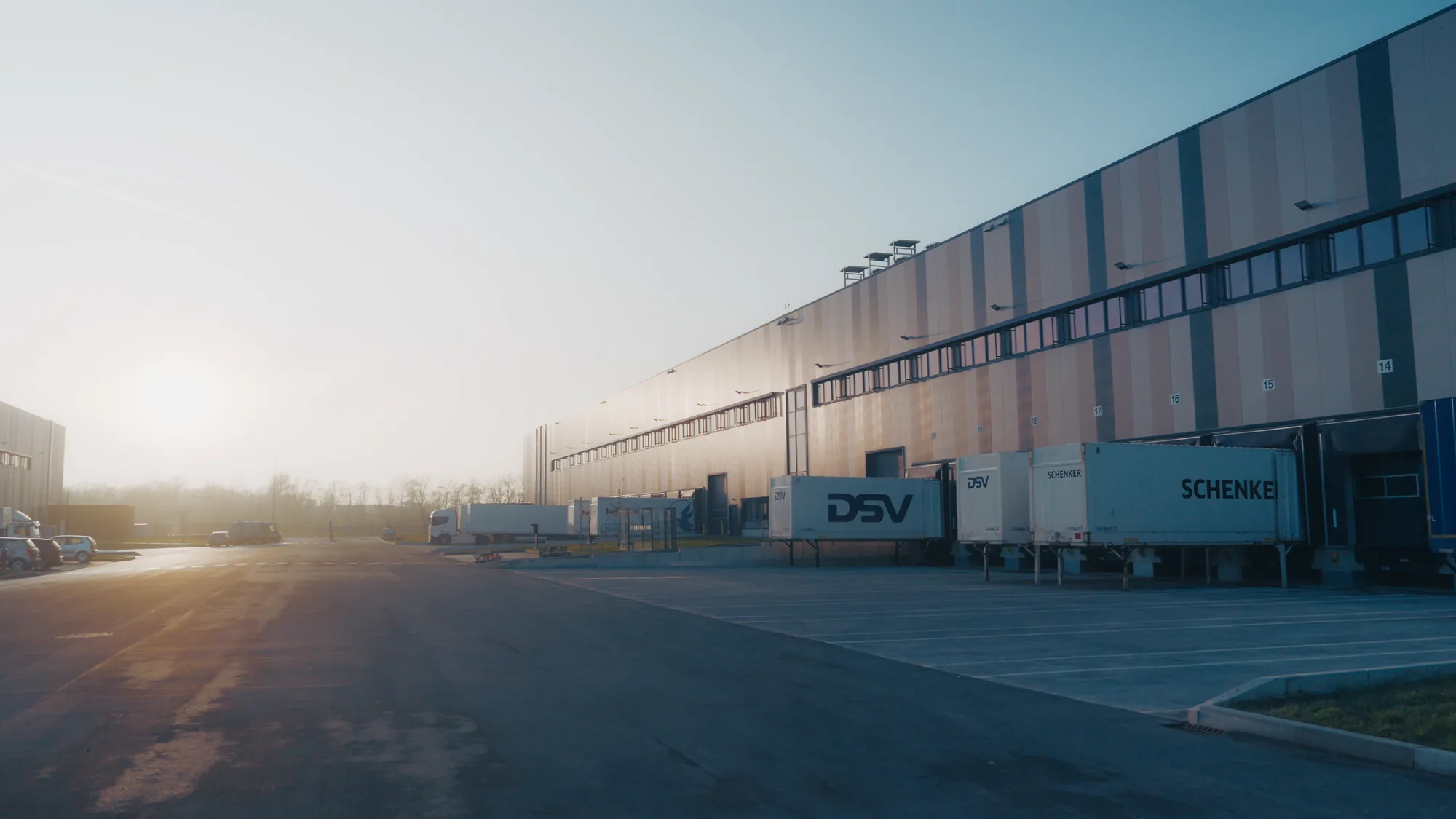 Loading docks with semi-trailers at the WM GROUP distribution centre