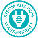 Siegel für Strom aus 100 Prozent Wasserkraft bei der WM GROUP